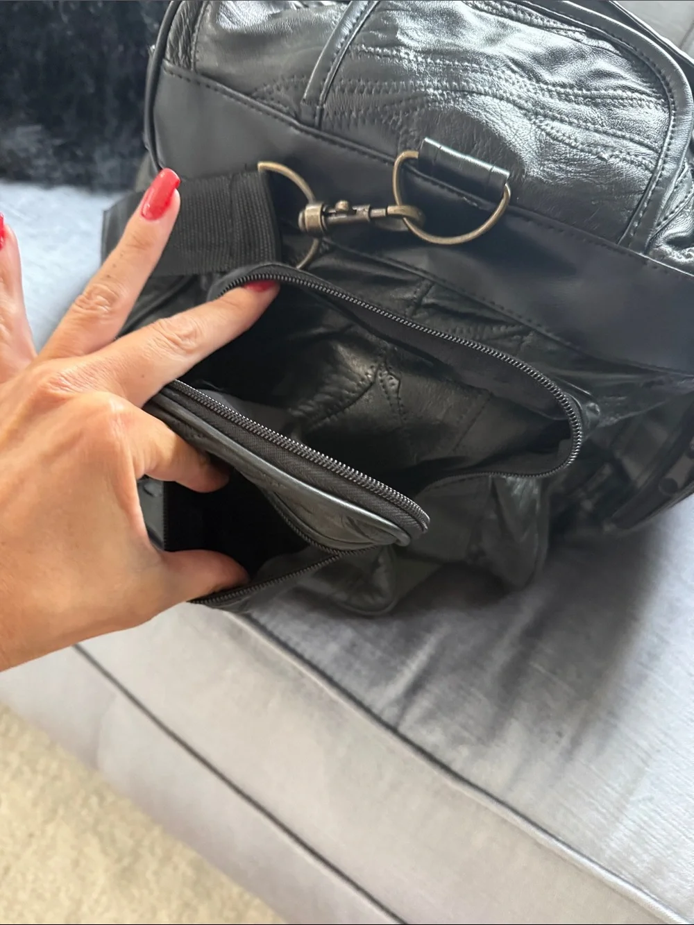 Black Leather Travel Duffle Bag